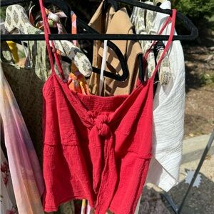 Red Tie-Front Women’s Top